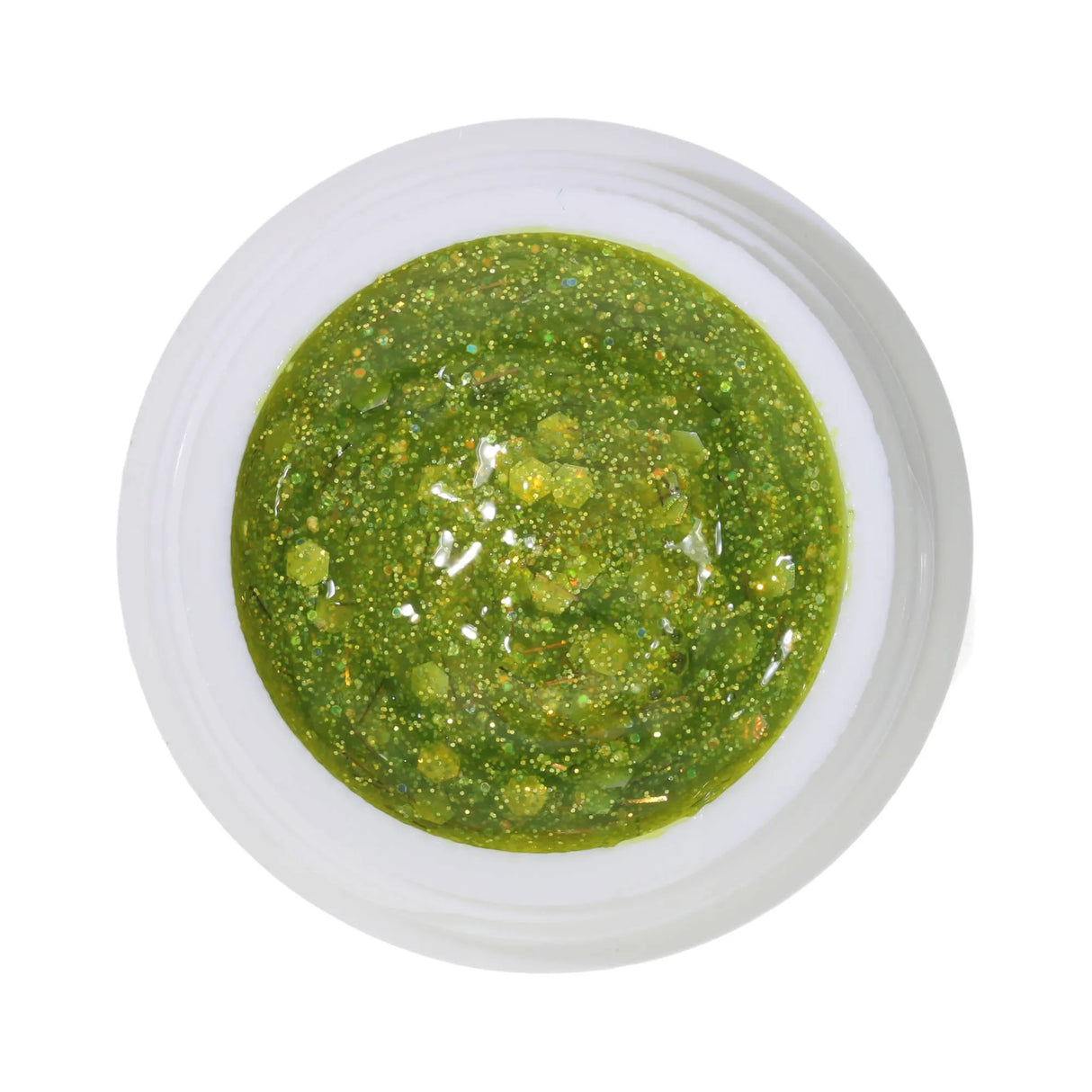 #245 Gel Color Premium con Purpurina 5ml Glitter amarillo y plateado combinado con hilos de purpurina cobre