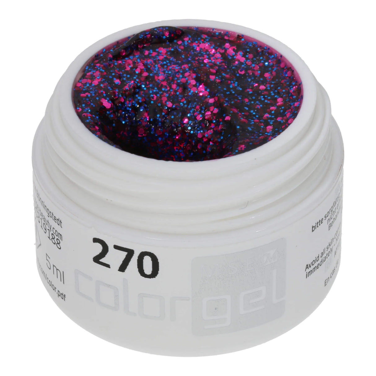 #270 Premium-GLITTER Gel de Color 5ml Gel Rosado con Brillantina Rosa y Partículas Azules