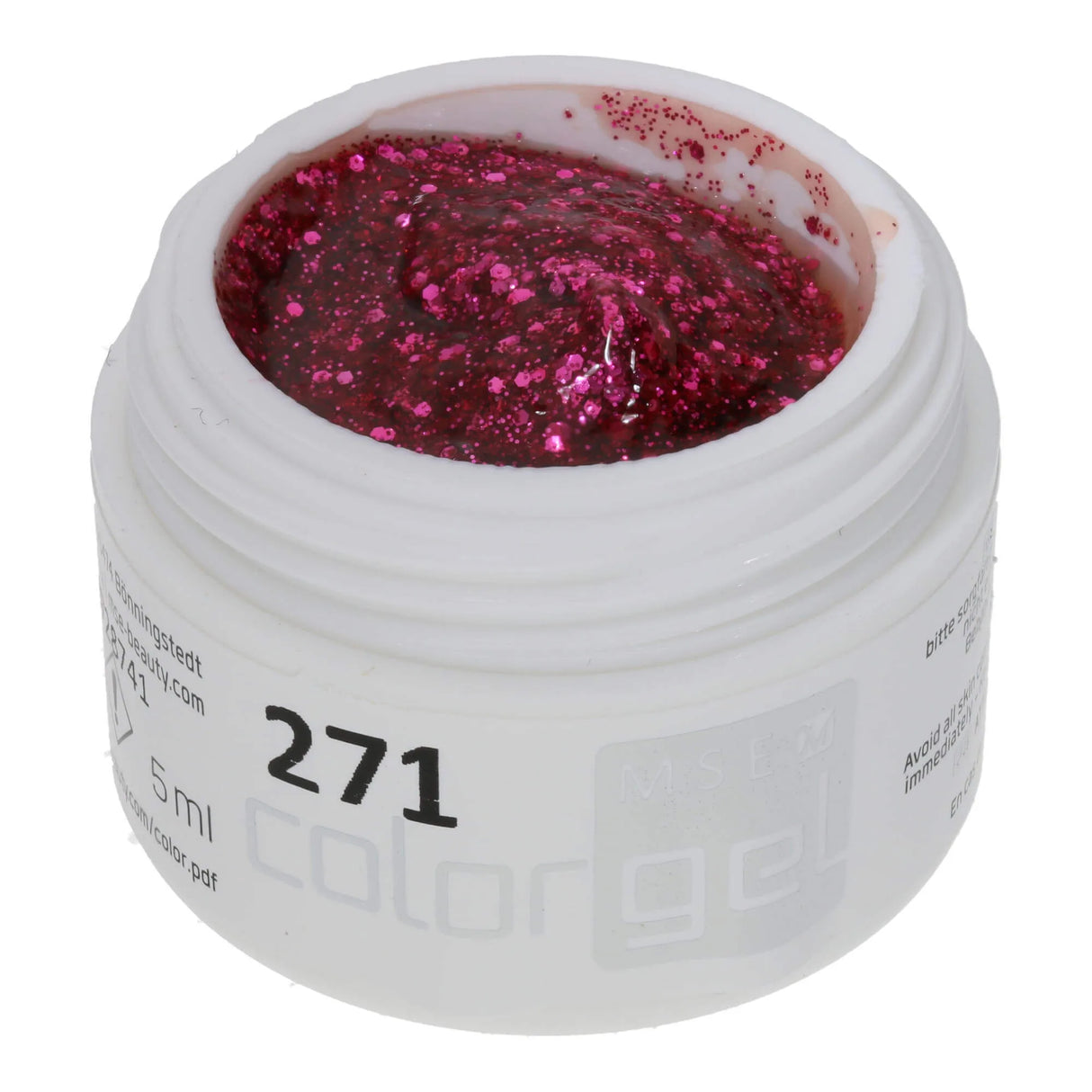 #271 Gel de Color Premium GLITTER 5ml Gel Transparente con Purpurina Rosa de Diferentes Tamaños