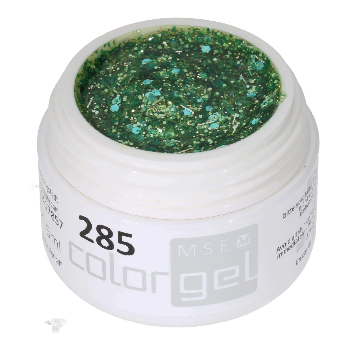 #285 <<<<<<<<<< t104>83>82>70>68>64>50>49>38>5>remium-GLITTER Color Gel 5ml Mintgrünes Glittergel gemischt mit türkisem Glitter und silbernen Glitterfäden