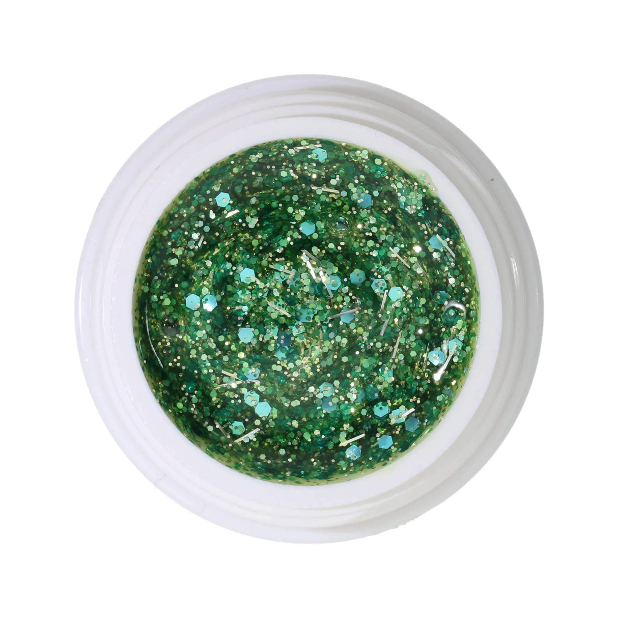 #285 <<<<<<<<<< t104>83>82>70>68>64>50>49>38>5>remium-GLITTER Color Gel 5ml Mintgrünes Glittergel gemischt mit türkisem Glitter und silbernen Glitterfäden