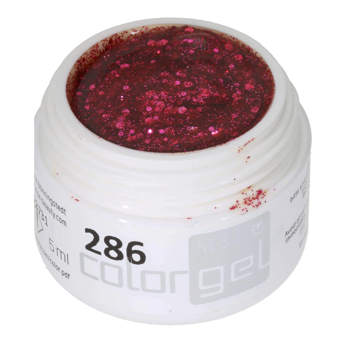#286 <<<< t54>53>48>5>remium-GLITTER Color Gel 5ml Klares Gel mit Glitter in Rot und Pink