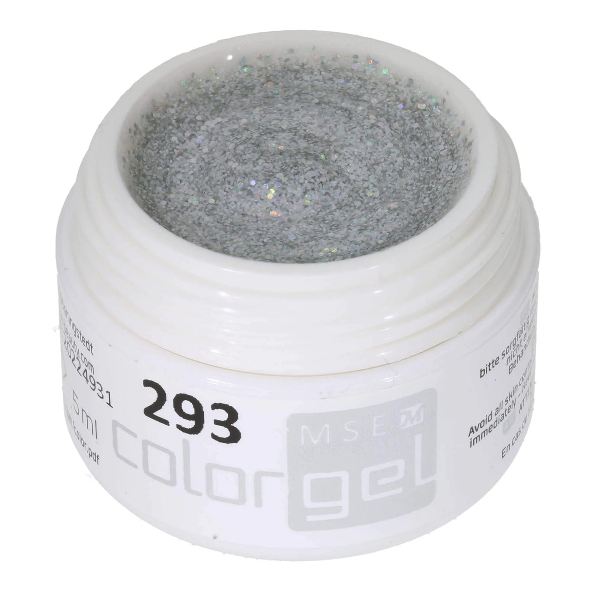#293 <<< t47>42>5>remium-GLITTER Color Gel 5ml Hochzeitsglitter Weiss + Silber Holo