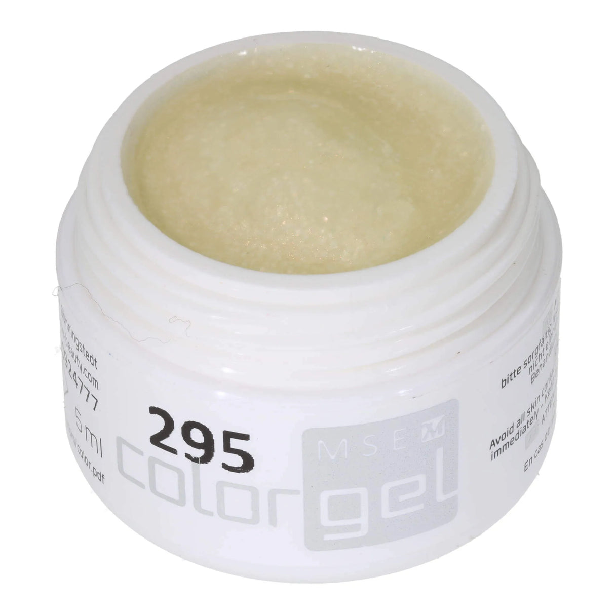 #295 <<< t63>43>5>remium-GLITTER Color Gel 5ml Weiss mit kupfergoldenem Glitter