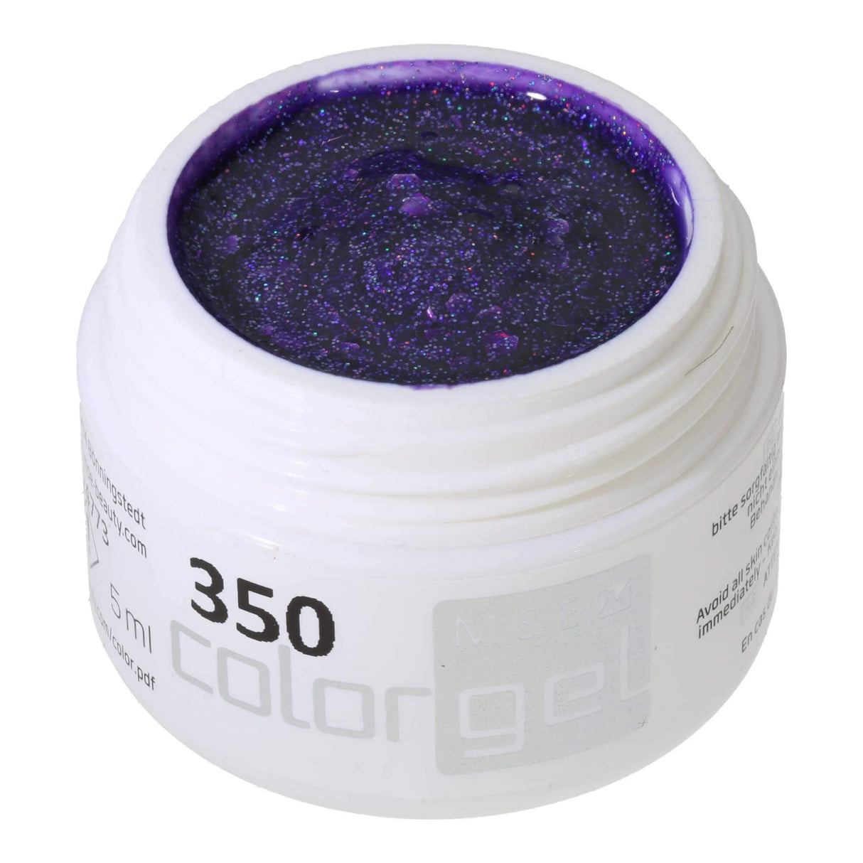 #350 Premium-GLITTER Color Gel 5ml Purple Gel with Fine Purple Glitter and Chunky Rainbow Accents