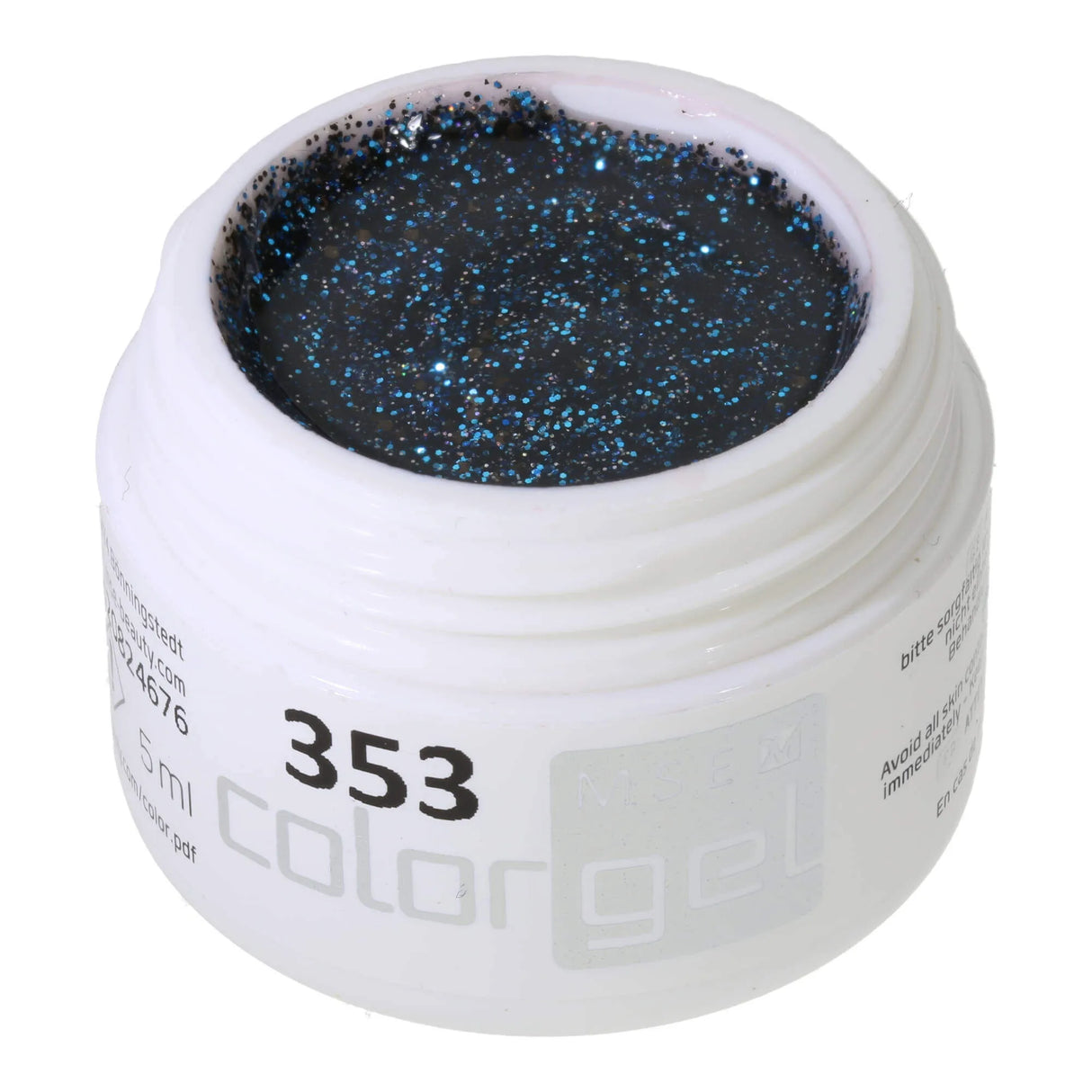#353 <<<< t84>78>77>5>remium-GLITTER Color Gel 5ml Mischung aus schwarzem und royalblauem Gliттer miт silbernen Akzenтen