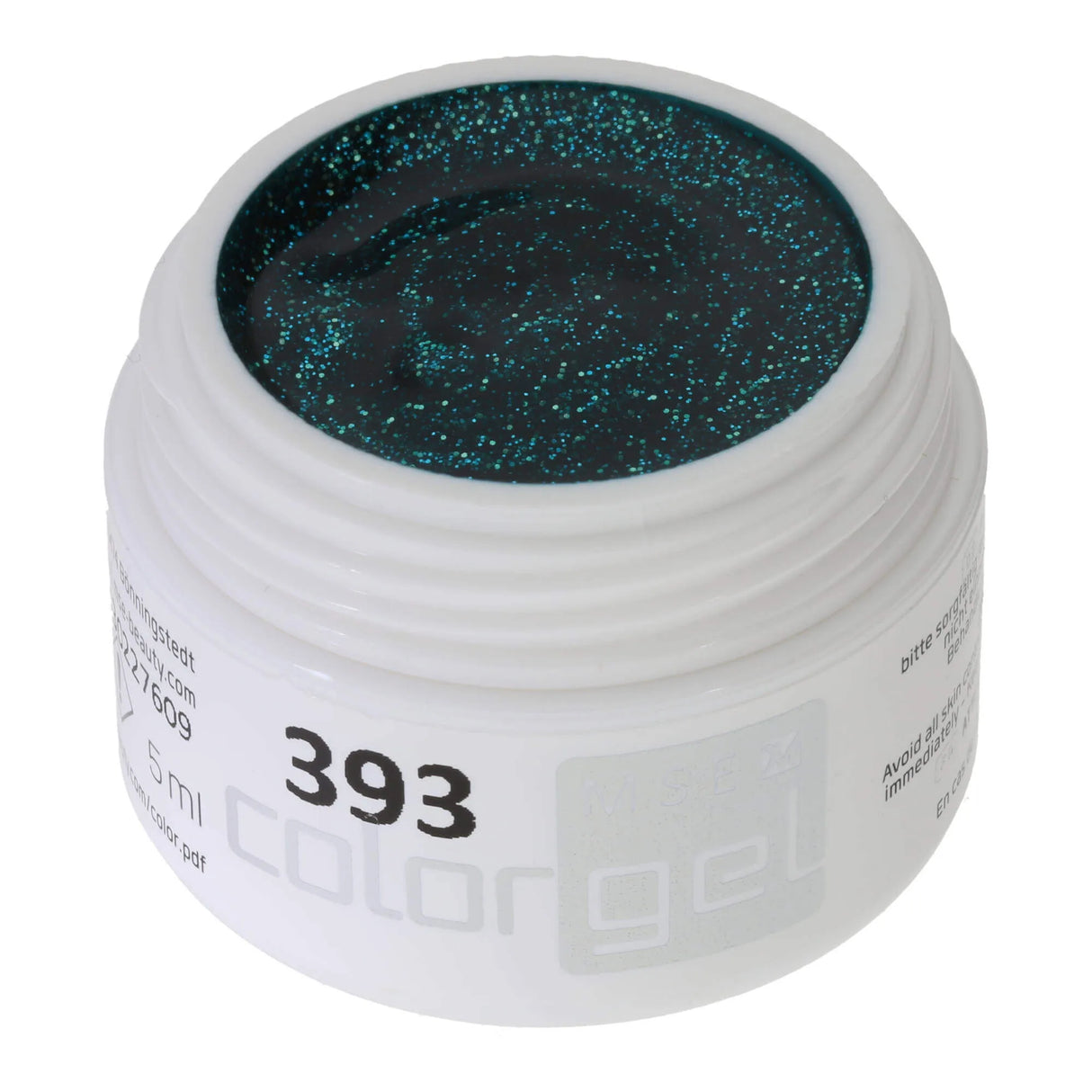 #393 <<< t66>54>5>remium-GLITTER Color Gel 5ml Tannengrünes Gel mit grünem Glitter