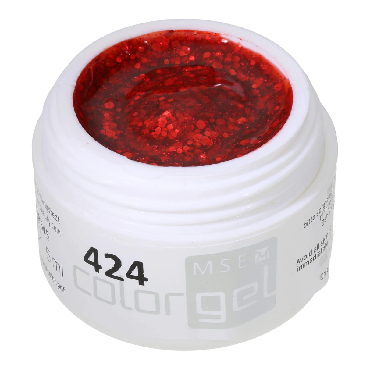 #424 <<<<<< t63>56>52>42>38>5>remium-GLITTER Color Gel 5ml Zart rotes Gel mit rotem Glitter