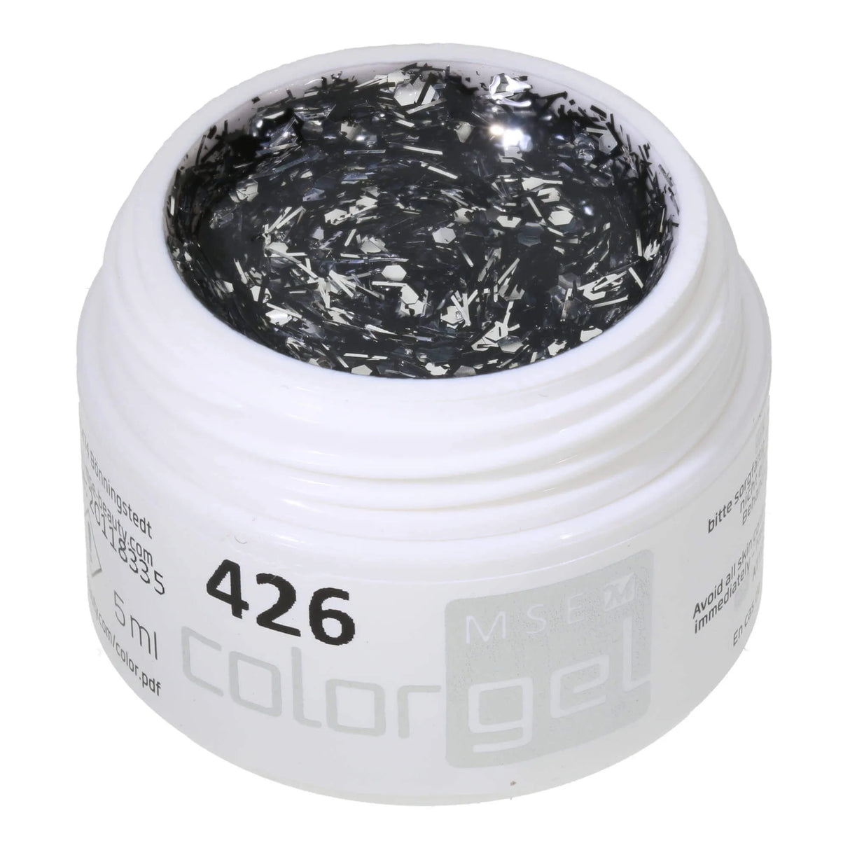 #426 << t44>5>remium-GLITTER Color Gel 5ml Silberglitter durchzogen von schwarzen FUNden
