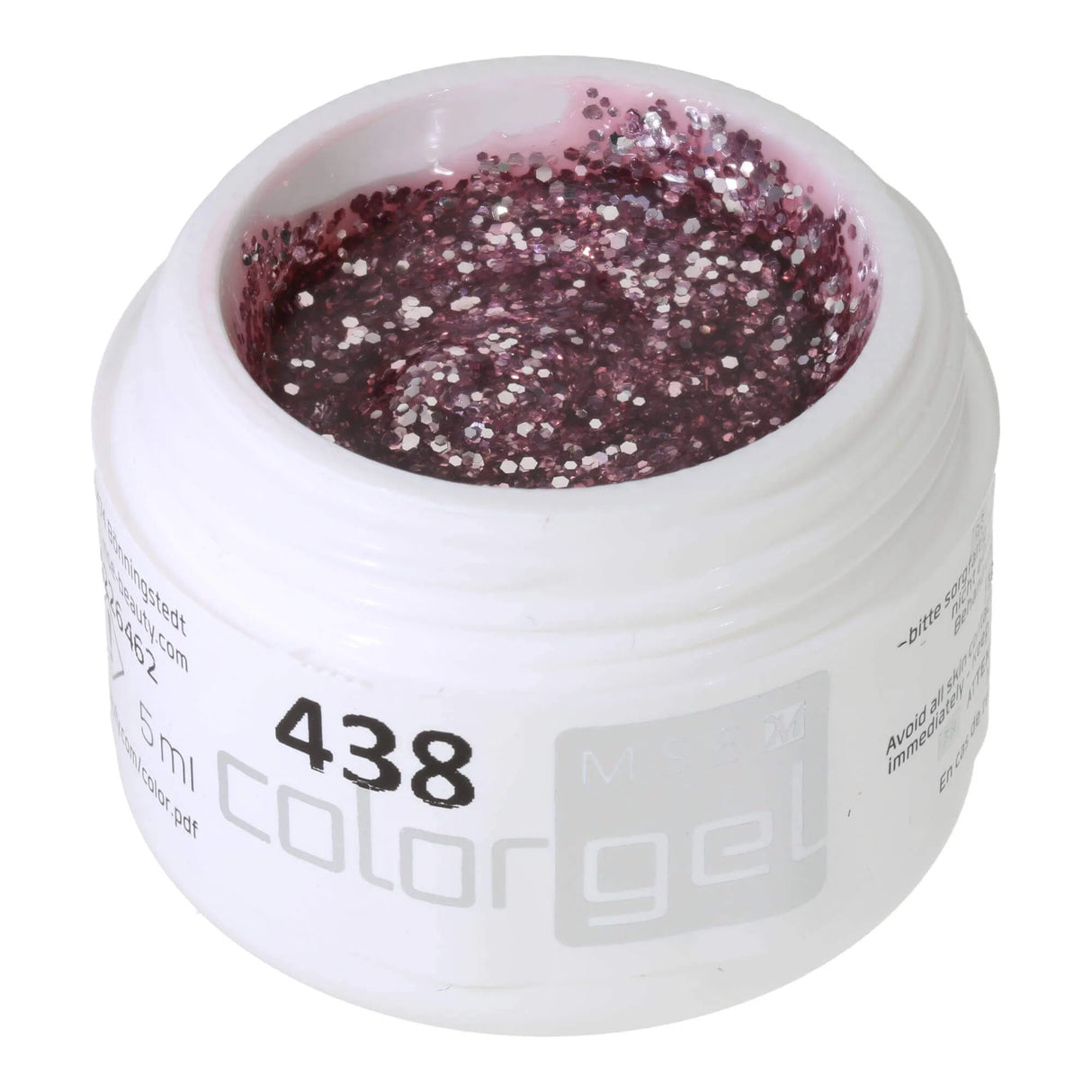 #438 Gel de Color Premium-GLITTER 5ml Gel lila con brillo plateado