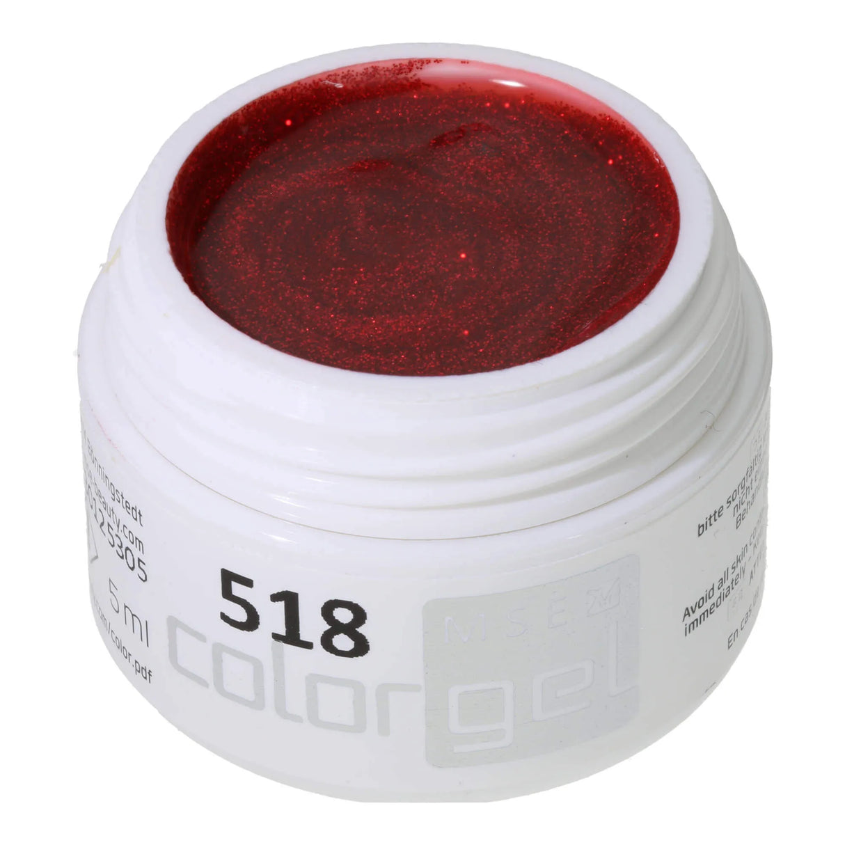 #518 <<< t44>37>5>remium-GLITTER Color Gel 5ml Rotes Glittergel