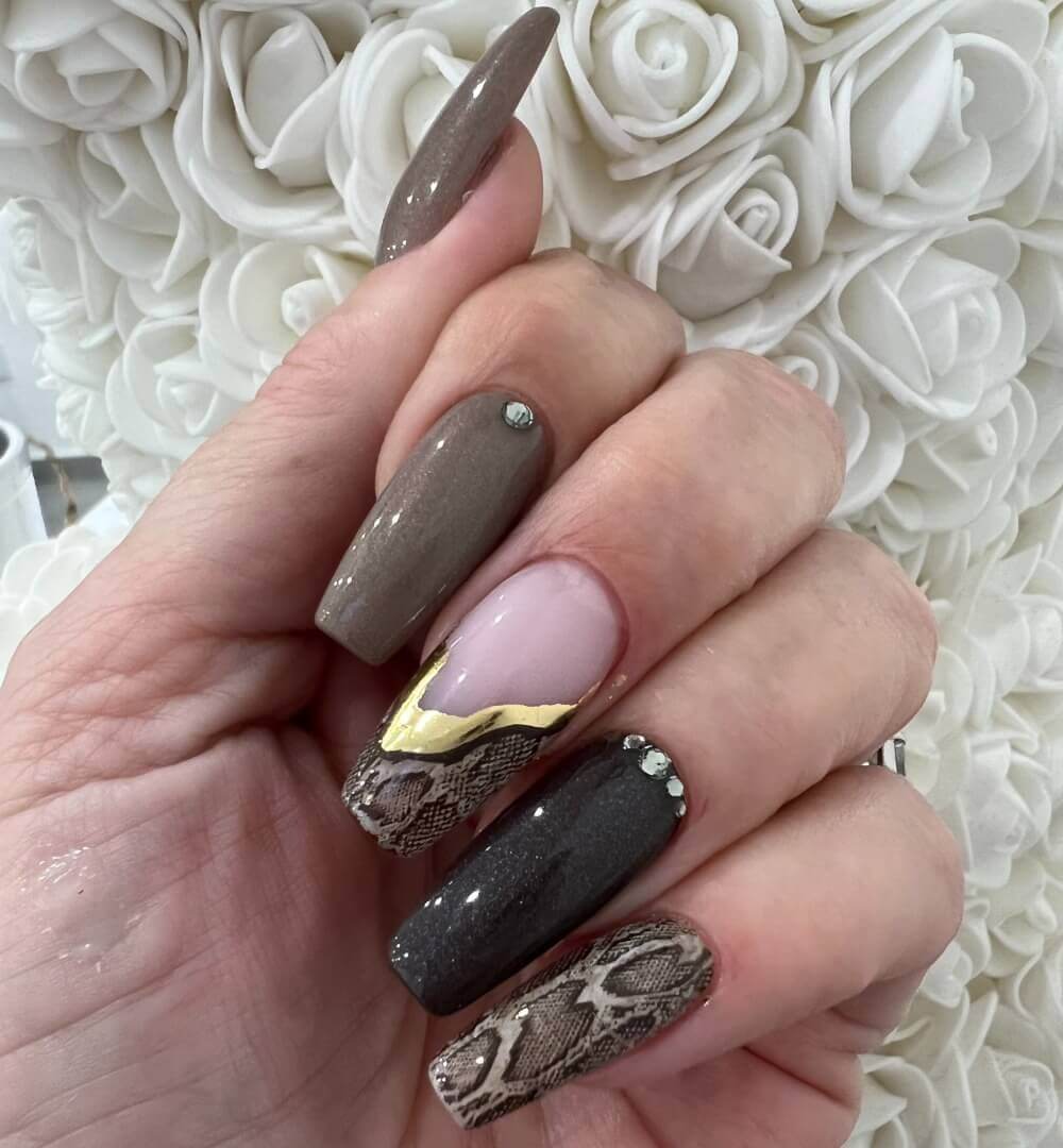 #022 Premium-EFFEKT Color Gel 5ml Elegantes Graubraun mit gold/grünem Perlglanz - MSE - The Beauty Company