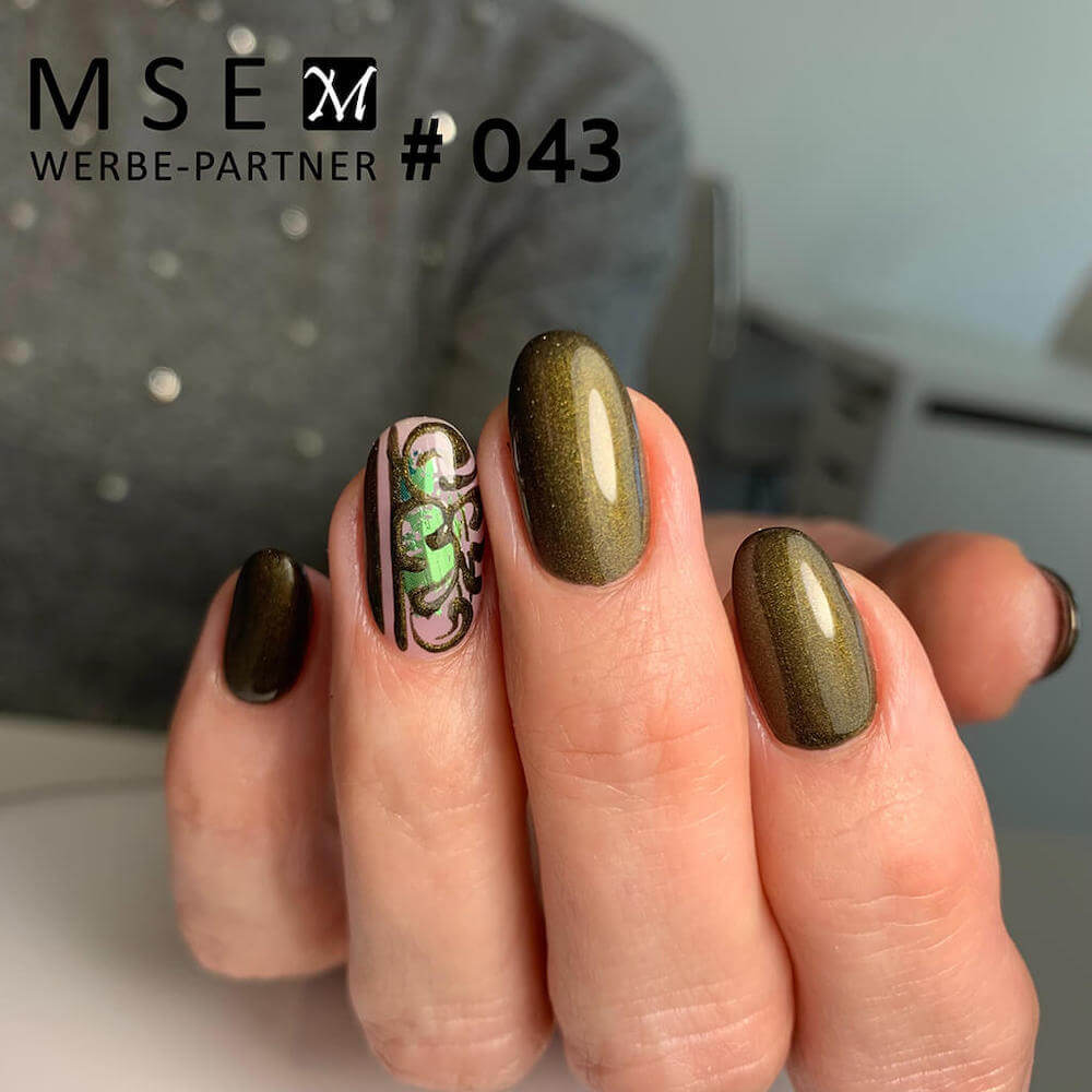 #043 Premium-EFFEKT Color Gel 5ml Dunkles Olivgrün mit goldenem Perleffekt - MSE - The Beauty Company