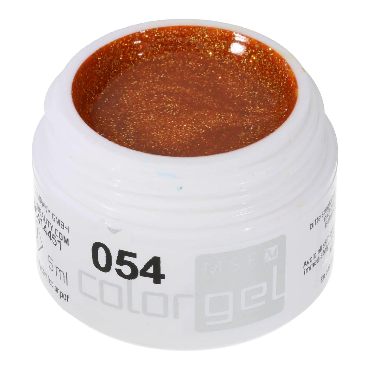 #054 Premium-GLITTER Color Gel 5ml Kräftiges Orange mit goldrotem Glitter - MSE - The Beauty Company