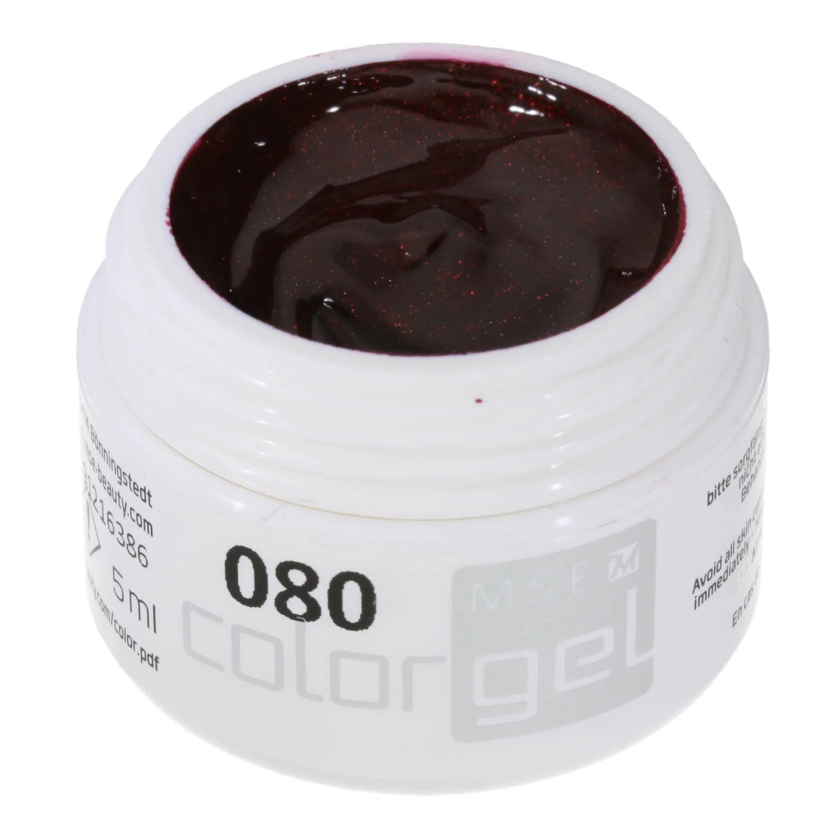 #080 Premium-EFFEKT Color Gel 5ml Sehr dunkles Bordeauxrot mit feinem Goldpartikeln - MSE - The Beauty Company