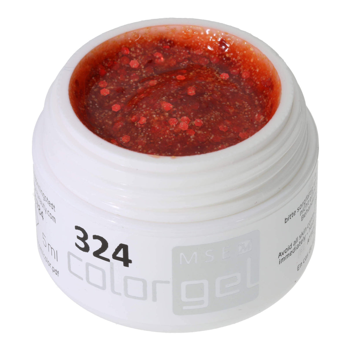 # 324 Gel de couleur brillante premium 5 ml Or rouge délicat avec des paillettes irisées fines et des accents rouges