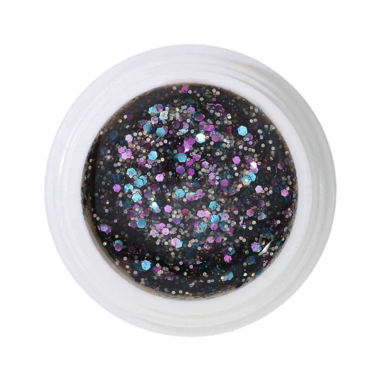 #327 Premium-GLITTER Color Gel 5ml Klares Gel mit einer Mischung aus silbernem und türkisem Glitter mit lilafarbenen Akzenten