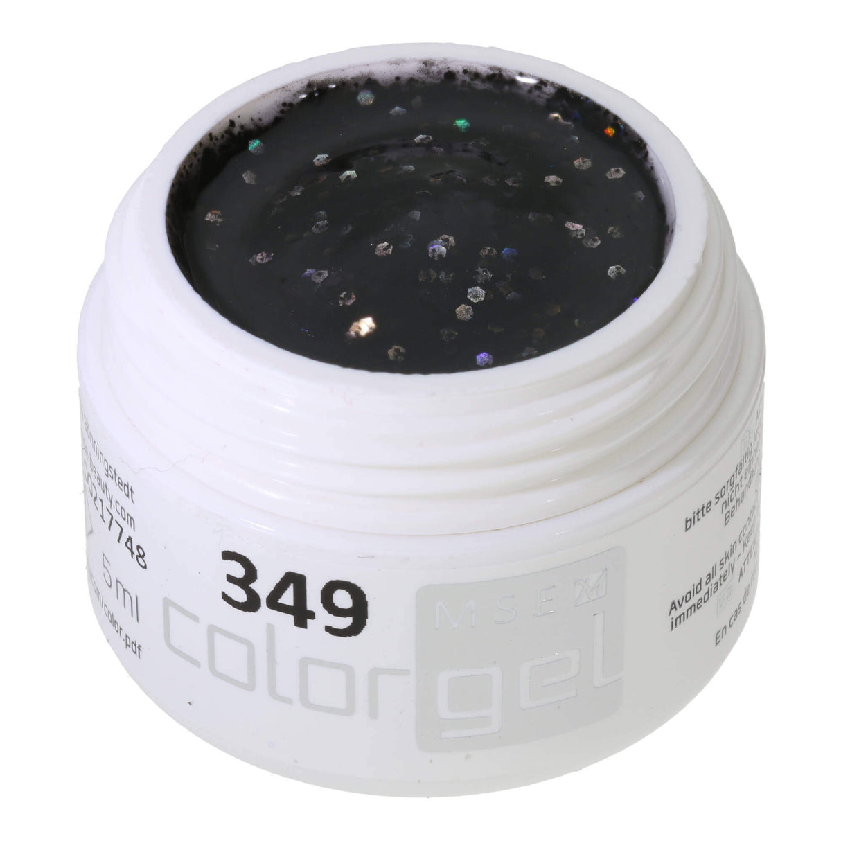 # 349 Gel de couleur brillante premium 5 ml mélange de paillettes noires et argentées avec effet arc-en-ciel