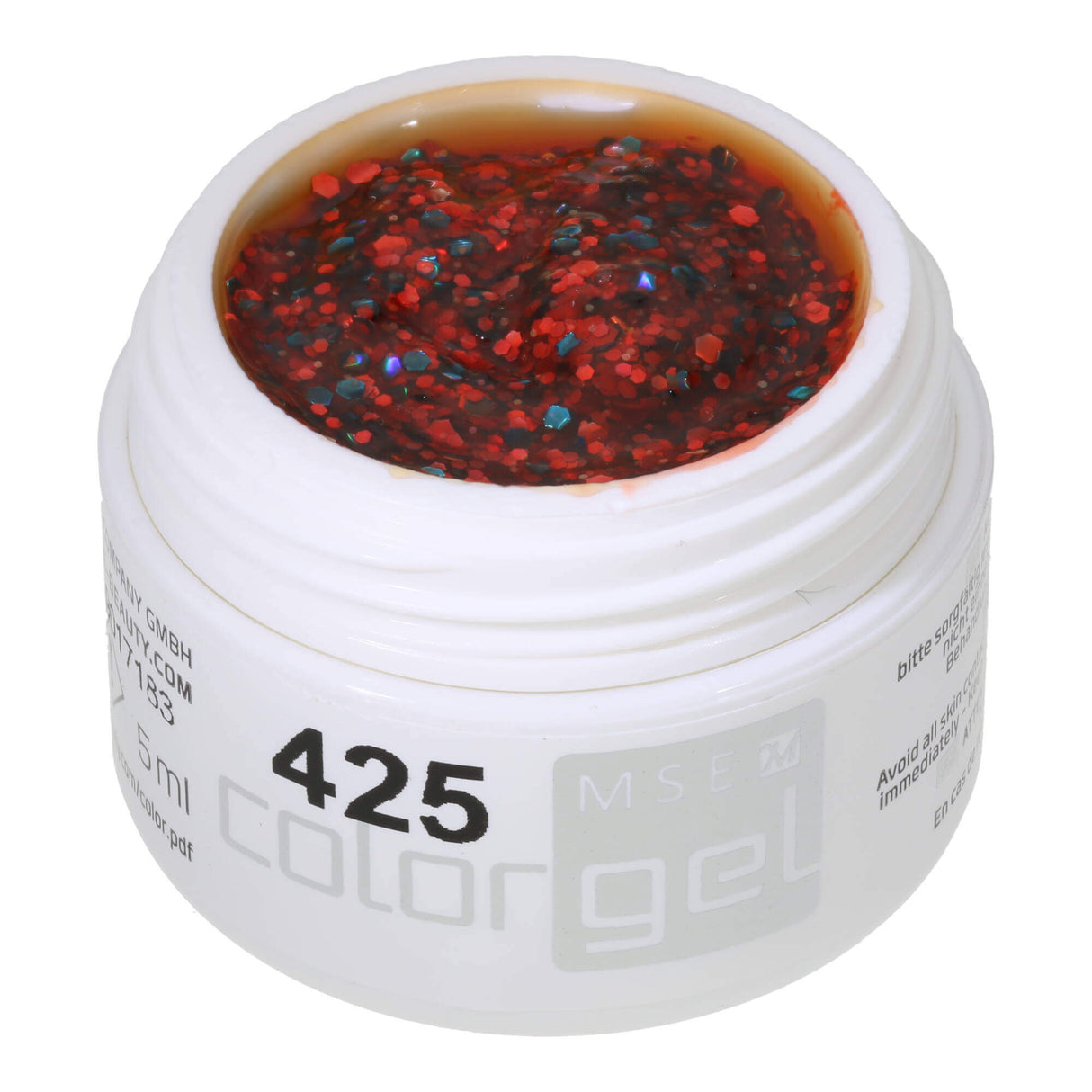 # 425 Gel de couleur paillette premium 5 ml Gel rouge pâle avec paillettes rouges et bleues