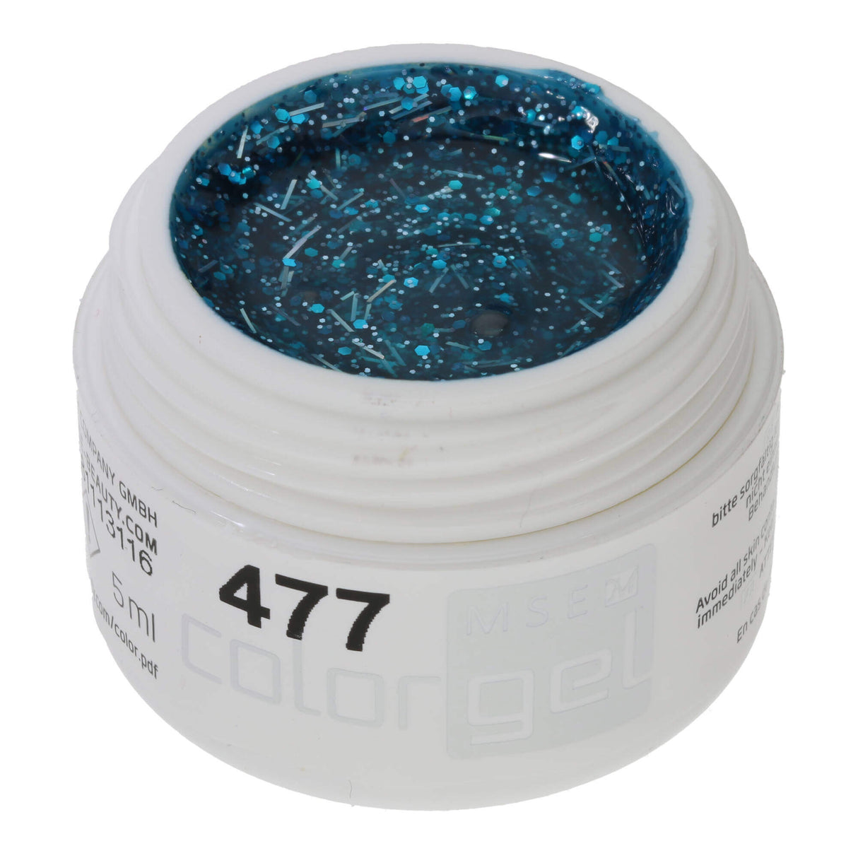 # 477 Gel de couleur brillante premium 5 ml turquoise avec des paillettes turquoise et des fils d'argent