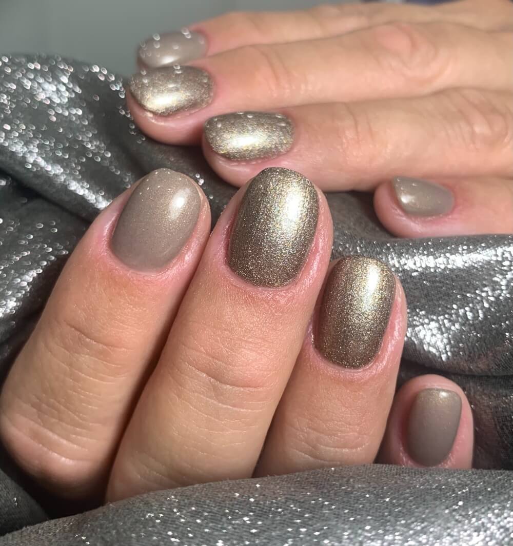 #022 Premium-EFFEKT Color Gel 5ml Elegantes Graubraun mit gold/grünem Perlglanz - MSE - The Beauty Company