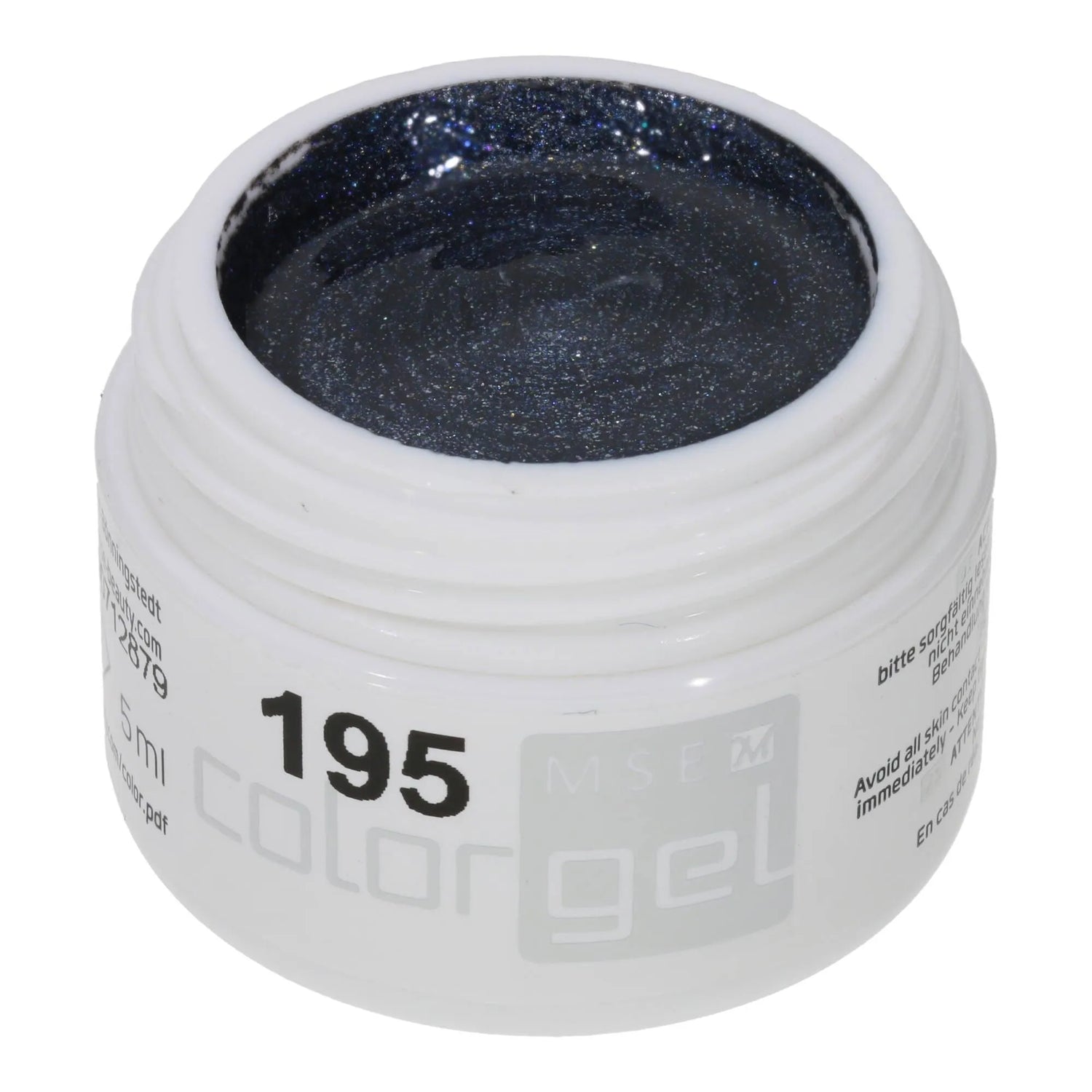 #195 Premium-EFFEKT Color Gel 5ml Jeansblau mit aufgeprägten, silbernen Partikeln - MSE - The Beauty Company